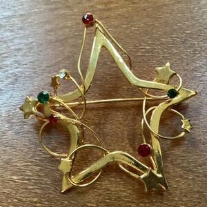 Vintage Christmas Star Gold tone Brooch Pin New